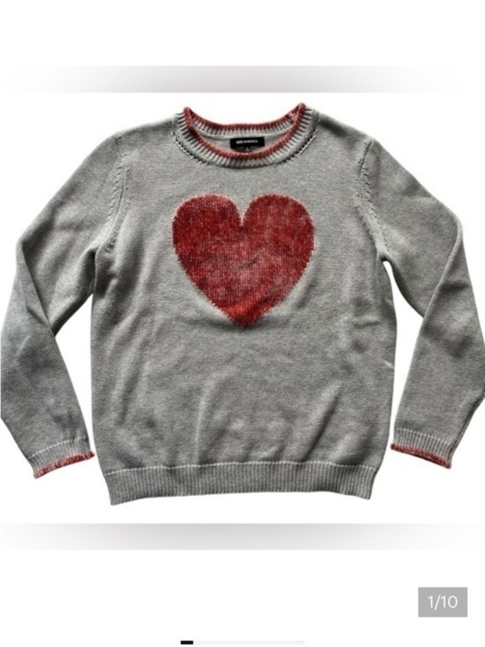 Heart knit grey and pink cotton sweater